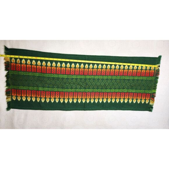 Vintage Candle Theme Table Runner Woven Retro Green Mid Century Ethnic - Picture 5 of 9